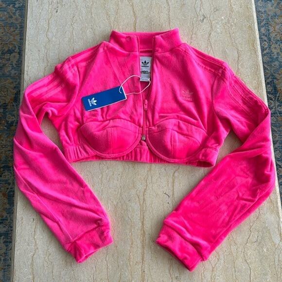 Adidas JEREMY SCOTT VELOUR TRACK TOP Sweat Cropped Jacket Womens Medium - Picture 2 of 8